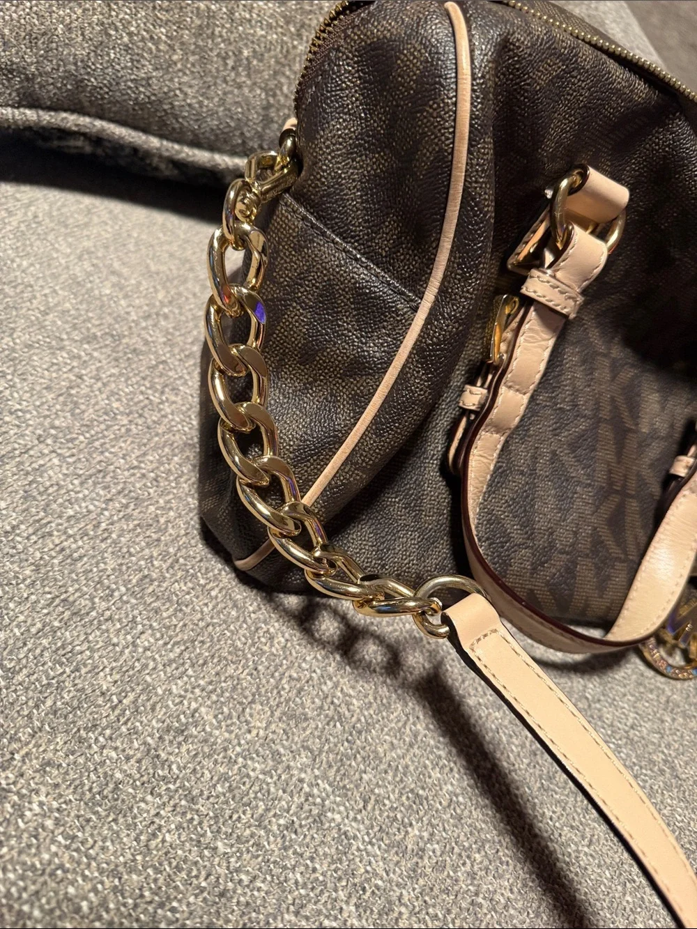 Michael Kors Dark Brown Logo Satchel with Light Beige Trim - Picture 15 of 15